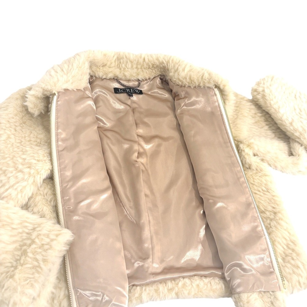 J.Crew Faux Fur Jacket Coat Womens L Ivory Cream Full Zip Teddy Bear High Pile - Picture 7 of 9